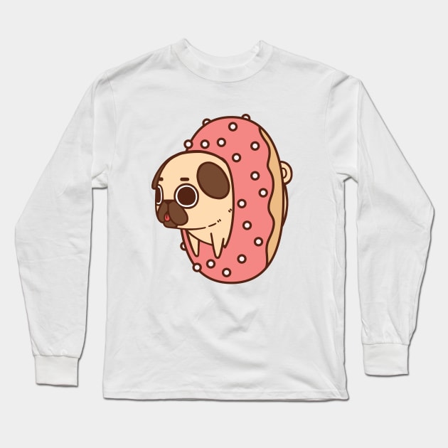 Puglie Doughnut Long Sleeve T-Shirt by Puglie Pug 